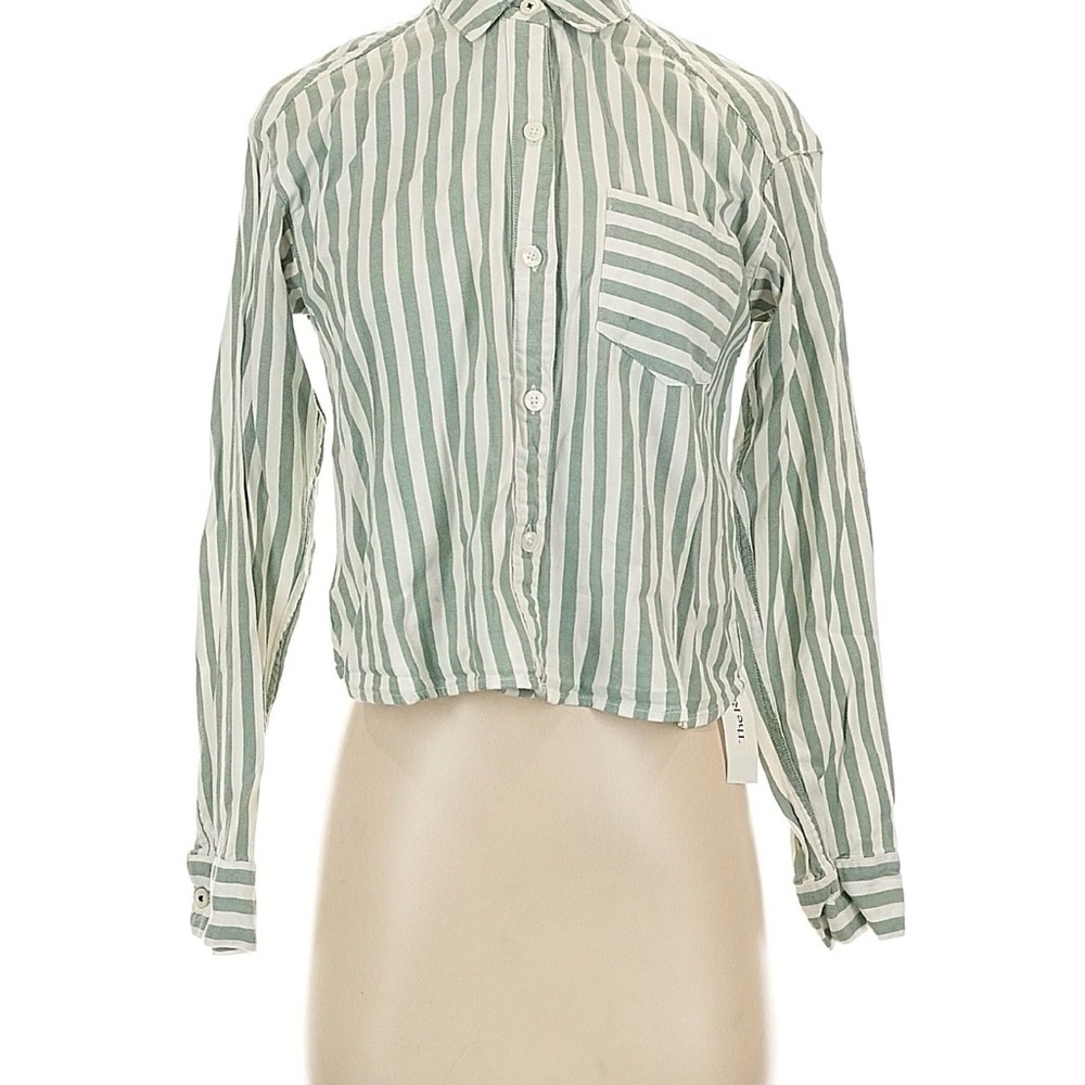 Abercrombie & Fitch Green and White Striped Button-Down Shirt